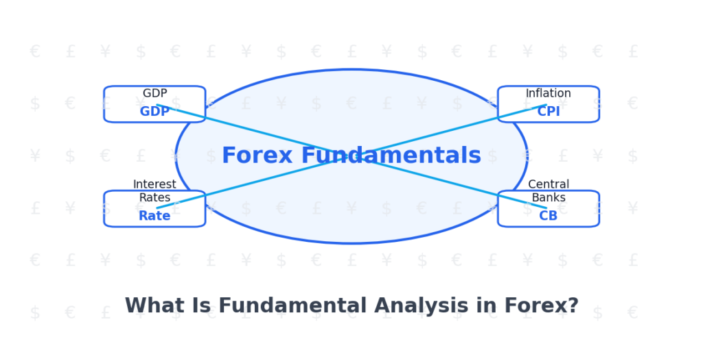 Diagram showing GDP and economic growth as key drivers of currency strength in Forex.