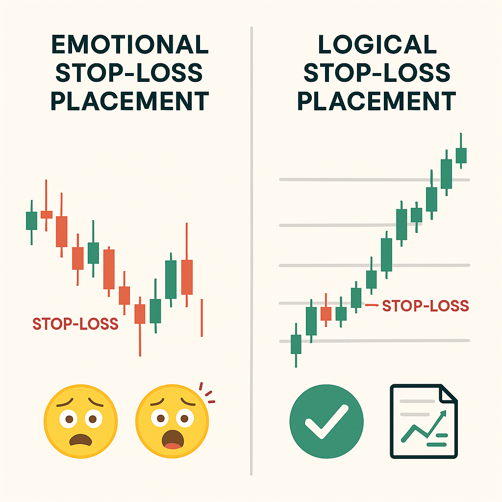 Comparison of emotional stop-loss placement versus logical stop-loss placement.
