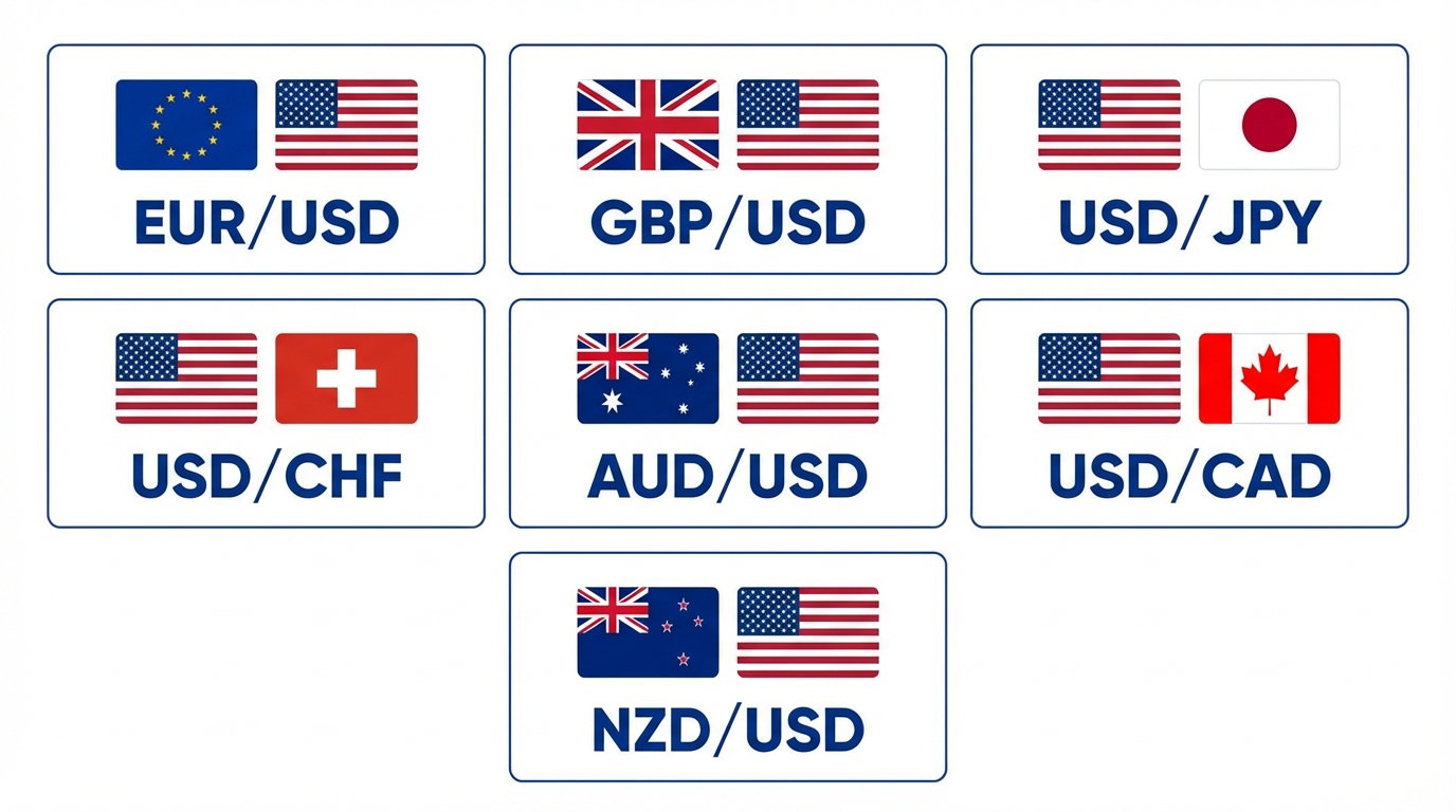 The 7 Major Currency Pairs with country flags