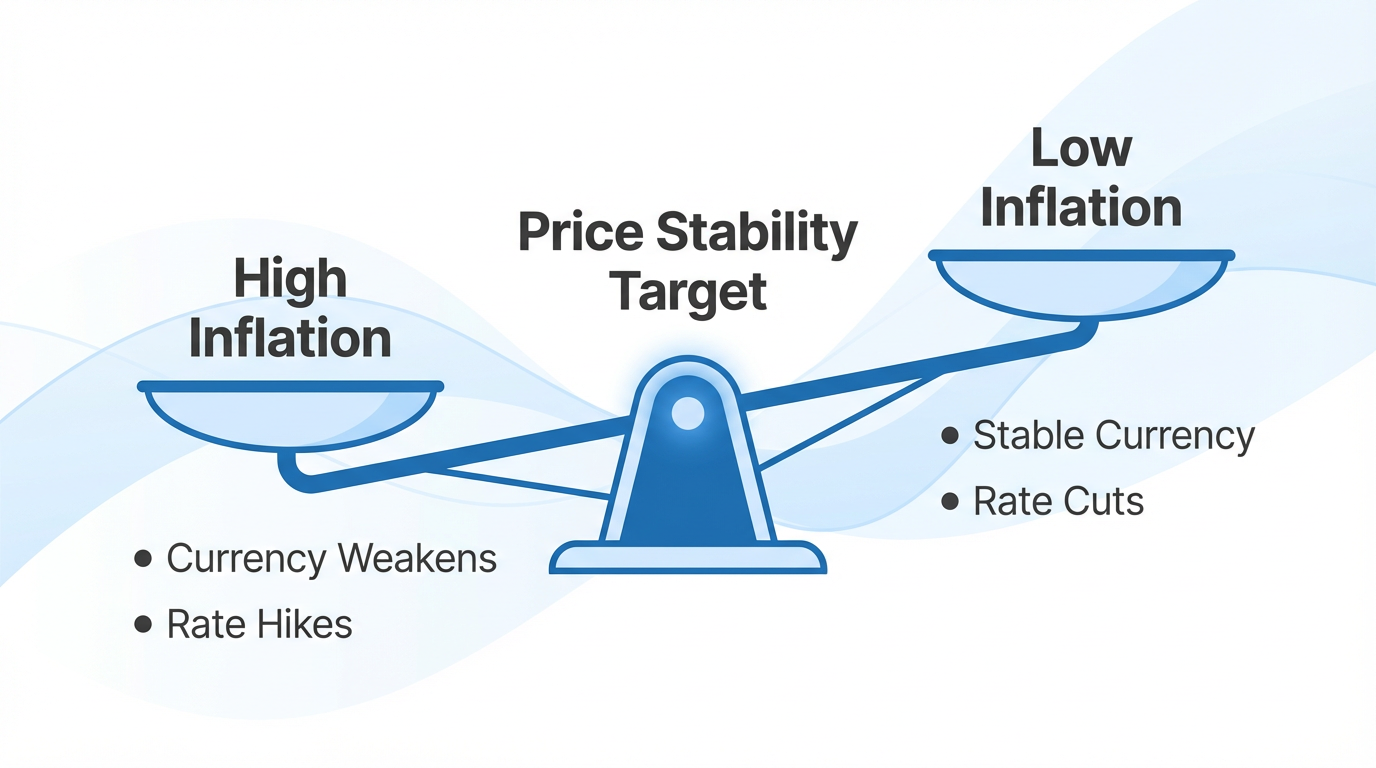 Inflation Balance Scale - High vs Low inflation effects on currency and central bank response
