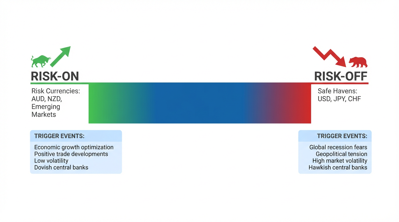 Risk Sentiment Spectrum - Risk-On vs Risk-Off currencies and trigger events
