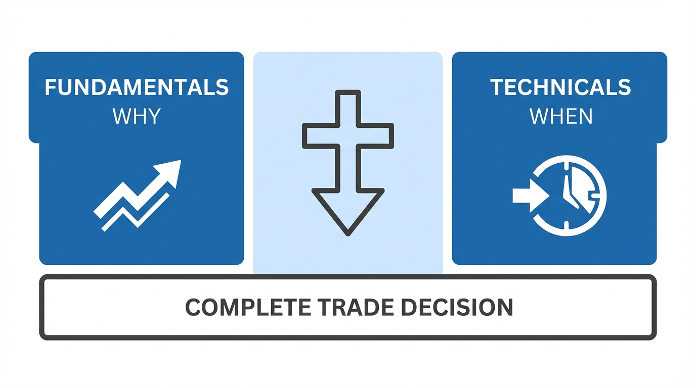 Fundamentals and Technicals Integration - WHY direction plus WHEN timing equals complete trade decision