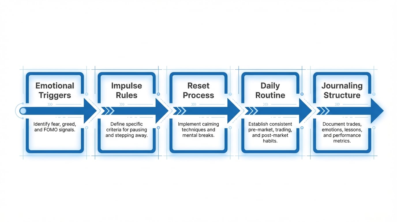 Psychological Trading Plan Framework - Emotional Triggers, Impulse Rules, Reset Process, Daily Routine, Journaling Structure