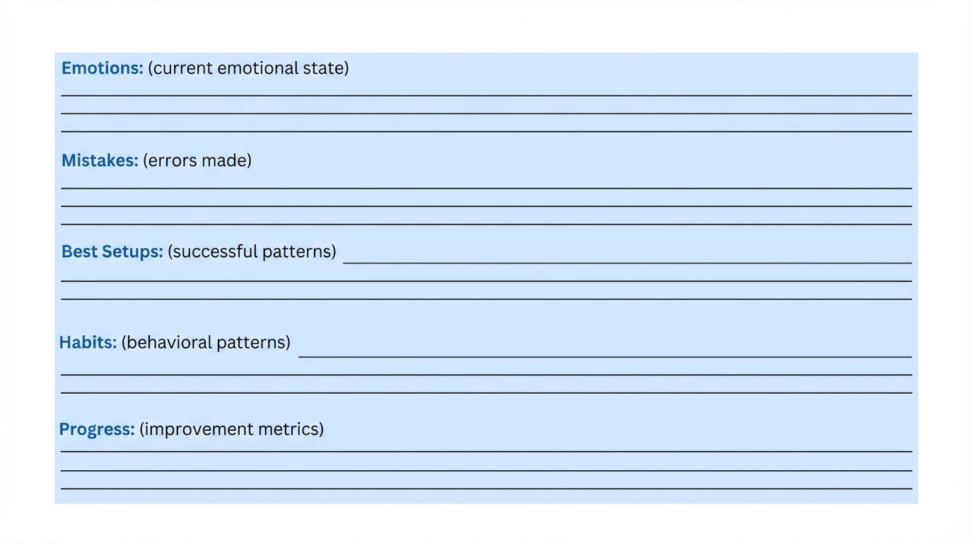 Trading Journal Template - Fields for Emotions, Mistakes, Best Setups, Habits, and Progress tracking