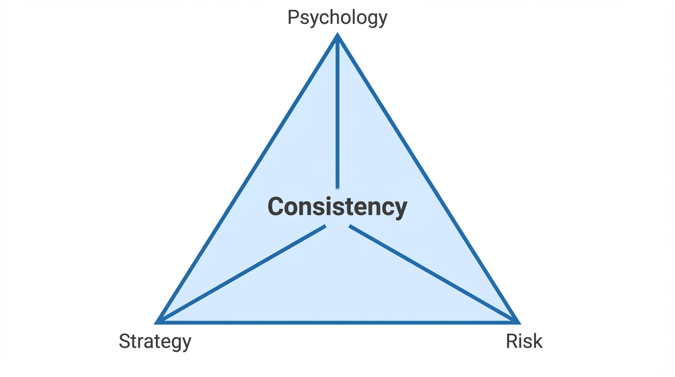 Psychology Strategy Risk Integration Triangle - Three elements combining for trading Consistency